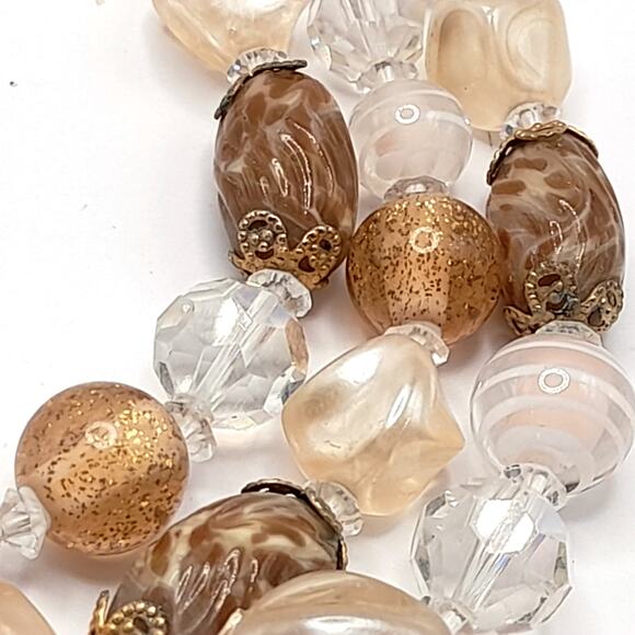 Vintage 1950s Coro Beige Beads Chess Crystal Three Strand Necklace - Picture 8 of 12